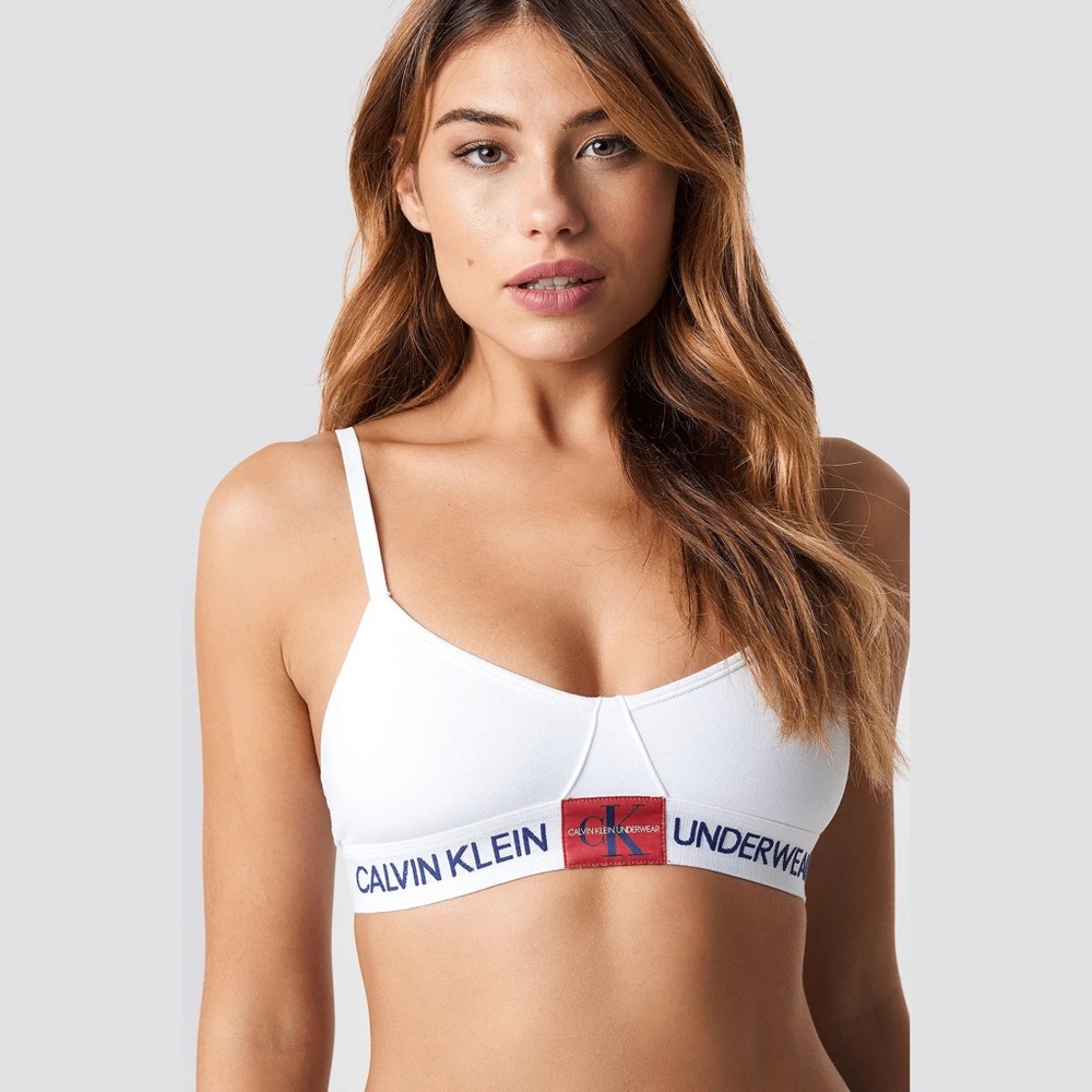 CALVIN KLEIN WHITE MONOGRAM UNLINED TRIANGLE BRA